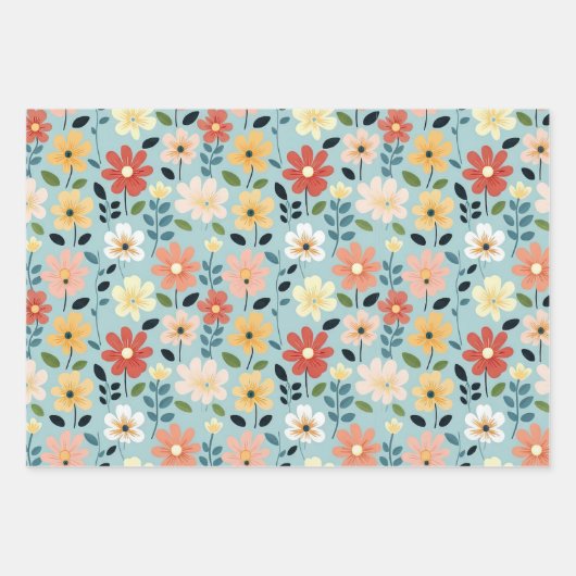 Bright Hand Drawn Wildflower Meadow Geschenkpapier Set (Vorderseite 3)