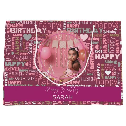 Bright Happy Birthday Pattern Background Gift Bag Große Geschenktüte (Vorderseite)