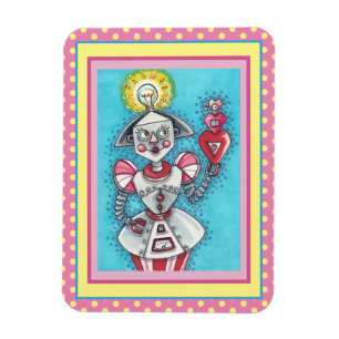 BRIGHT IDEA GIRL ROBOT, COLORFUL MECHANICAL HEARTS MAGNET