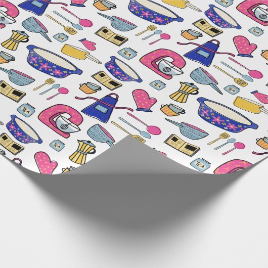 Bright Kitchen Utensities Koch Bäckermuster Geschenkpapier (Ecke)