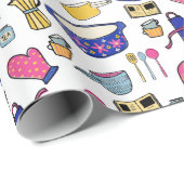 Bright Kitchen Utensities Koch Bäckermuster Geschenkpapier (Rolleneckpunkt)