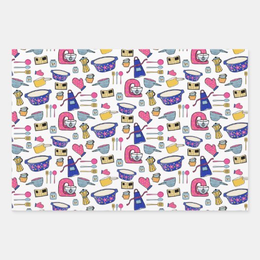 Bright Kitchen Utensities Koch Bäckermuster Geschenkpapier Set (Vorderseite 2)