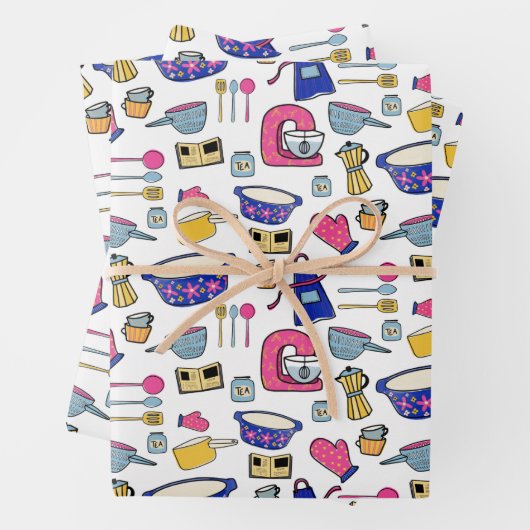 Bright Kitchen Utensities Koch Bäckermuster Geschenkpapier Set (Beispiel)