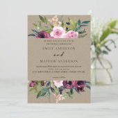 BRIGHT KRAFT BLUSH BURGUNDY FLORAL BUNCH WEDING EINLADUNG (Stehend Vorderseite)