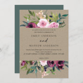 BRIGHT KRAFT BLUSH BURGUNDY FLORAL BUNCH WEDING EINLADUNG (Vorne/Hinten)