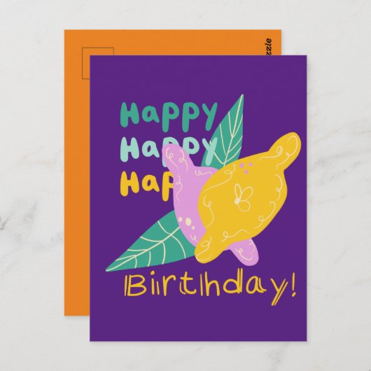 Bright Lemon Art Happy Birthday Lettering Postkarte (Vorne/Hinten)