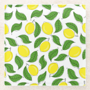 Bright Lemons Green Blätter Pattern Glasuntersetzer
