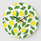 Bright Lemons Green Blätter Pattern Große Wanduhr (Vorderseite)