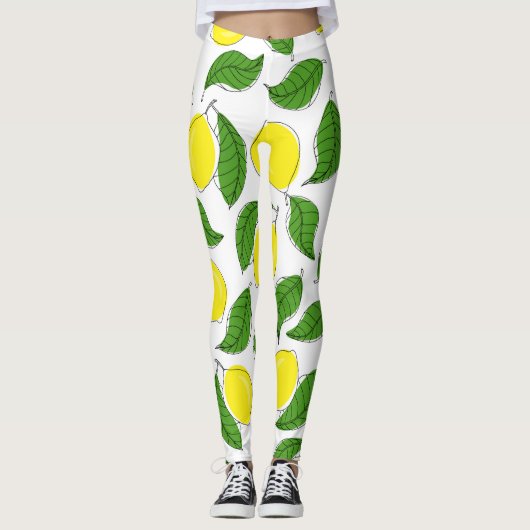 Bright Lemons Green Blätter Pattern Leggings (Vorderseite)
