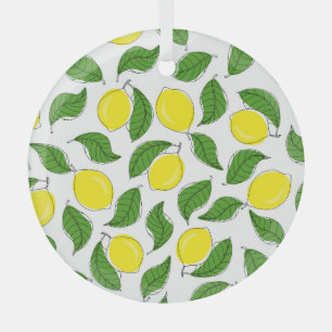 Bright Lemons Green Blätter Pattern Ornament Aus Glas