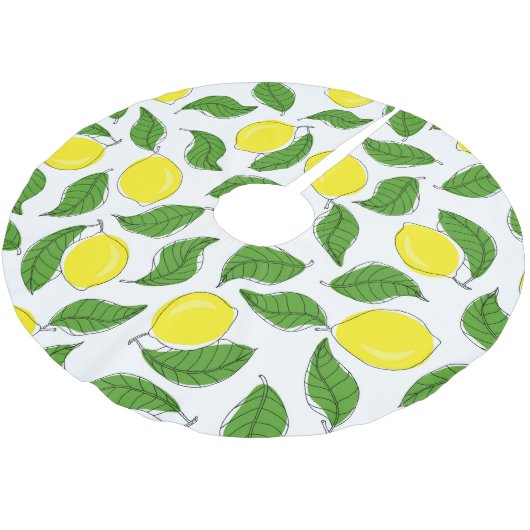 Bright Lemons Green Blätter Pattern Polyester Weihnachtsbaumdecke (Schrägansicht)