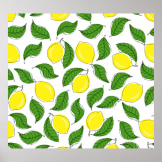 Bright Lemons Green Blätter Pattern Poster