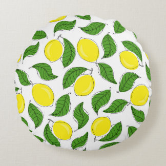 Bright Lemons Green Blätter Pattern Rundes Kissen