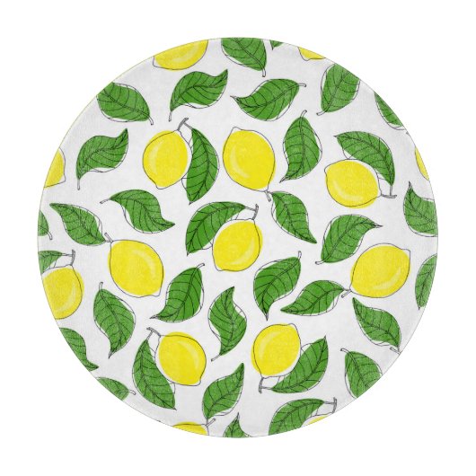 Bright Lemons Green Blätter Pattern Schneidebrett (Vorderseite)
