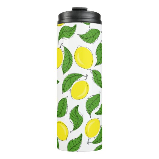 Bright Lemons Green Blätter Pattern Thermosbecher (Vorderseite)