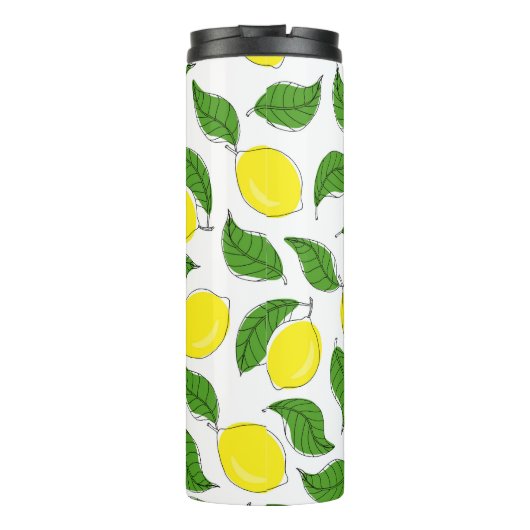 Bright Lemons Green Blätter Pattern Thermosbecher (Rückseite)