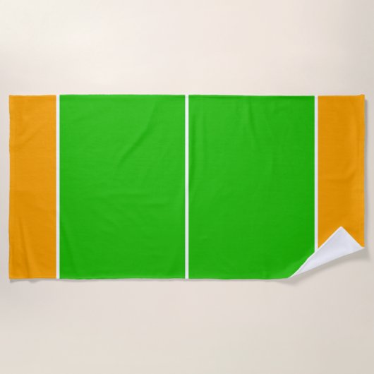 Bright Lime Green Orange White Racing Streifen Strandtuch (Vorderseite)
