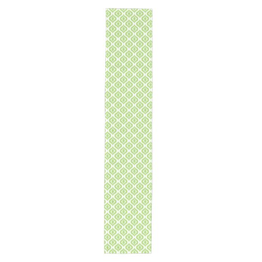 Bright Lime Green White Ikat Ogee Art Pattern Mittelgroßer Tischläufer (Vorderseite)