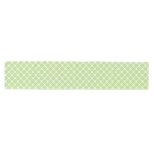 Bright Lime Green White Ikat Ogee Art Pattern Mittelgroßer Tischläufer (Horizontal)