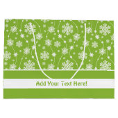 Bright Lime Green Winter White Snowflake Monogram Große Geschenktüte (Rückseite)