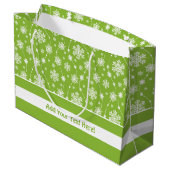 Bright Lime Green Winter White Snowflake Monogram Große Geschenktüte (Rückseite Schrägansicht)