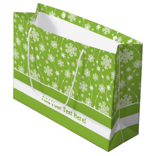 Bright Lime Green Winter White Snowflake Monogram Große Geschenktüte