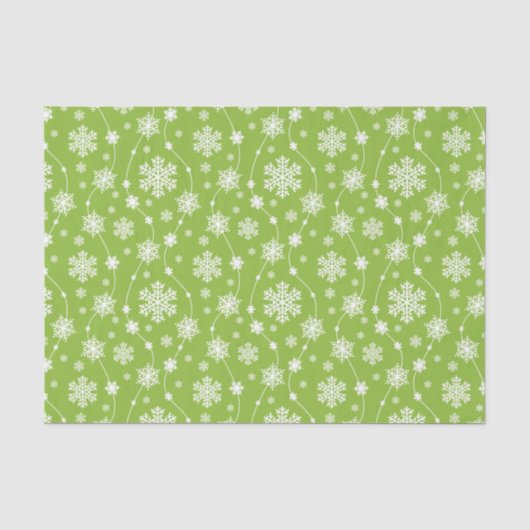 Bright Lime Green Winter White Snowflake Muster Seidenpapier (Vorderseite)