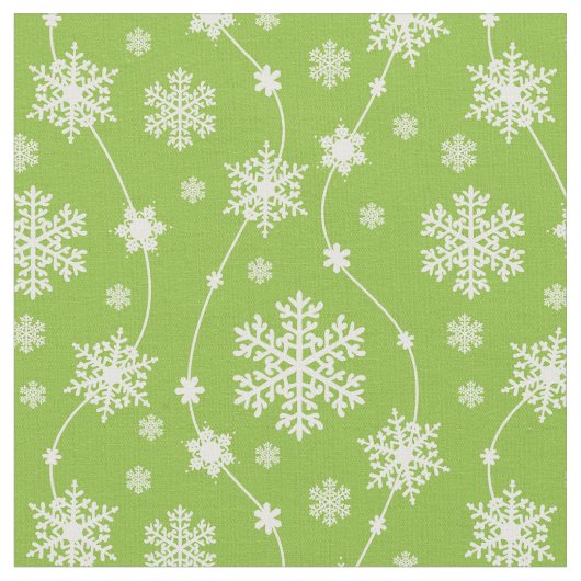 Bright Lime Green Winter White Snowflake Muster Stoff (Nahaufnahme)