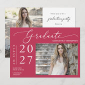 Bright Magenta Minimalistisch School Abschluss Fot Einladung (Vorne/Hinten)