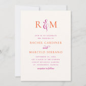 Bright Magenta Orange Simple Monogram Wedding Einladung (Vorderseite)