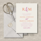 Bright Magenta Orange Simple Monogram Wedding Einladung