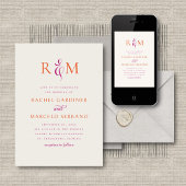 Bright Magenta Orange Simple Monogram Wedding Einladung