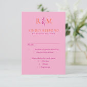 Bright Magenta Orange Simple Monogram Wedding RSVP Karte (Stehend Vorderseite)