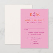Bright Magenta Orange Simple Monogram Wedding RSVP Karte (Vorne/Hinten)