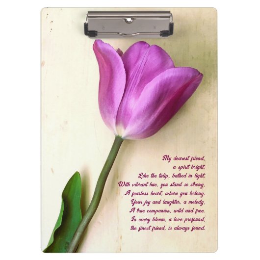 Bright Magenta Tulip Poetic Klemmbrett (Vorderseite)
