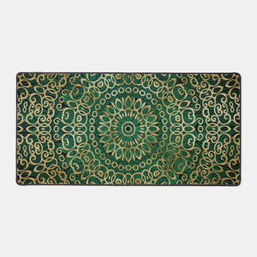 Bright Mandala Art Zen Boho Green und Gold Design Schreibtischunterlage (Vorderseite)