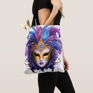 BRIGHT MARDI GRAS MASK MIT FEATHERS TASCHE