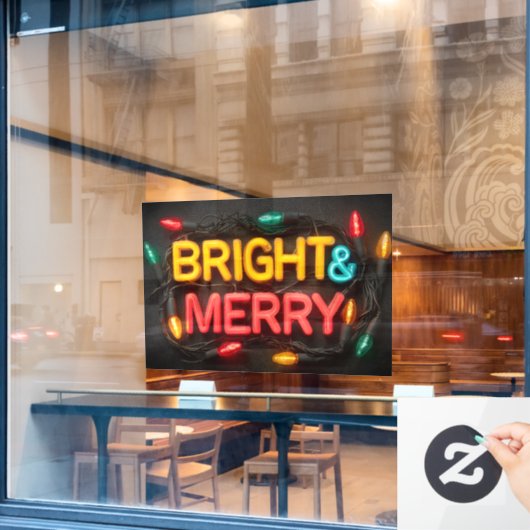 "Bright & Merry" leuchtendes Neon Sign Fensteraufkleber (Café-Fenster)