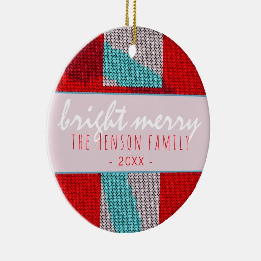 Bright Merry Script Red Strick Knitter Family Keramik Ornament (Rechts)