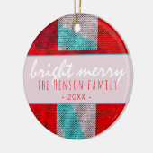 Bright Merry Script Red Strick Knitter Family Keramik Ornament (Links)