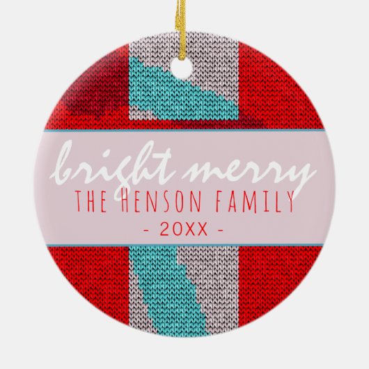 Bright Merry Script Red Strick Knitter Family Keramik Ornament (Hinten)