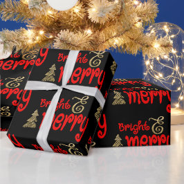 Bright Merry Typografie Red Black Gold Weihnachten Geschenkpapier
