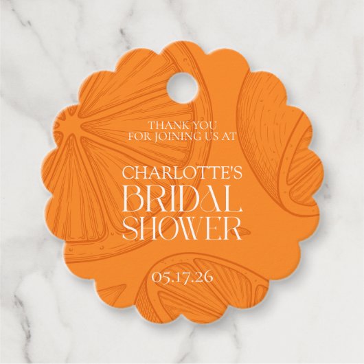 Bright Minimalist Citrus Bridal Shower Geschenkanhänger (Vorderseite)