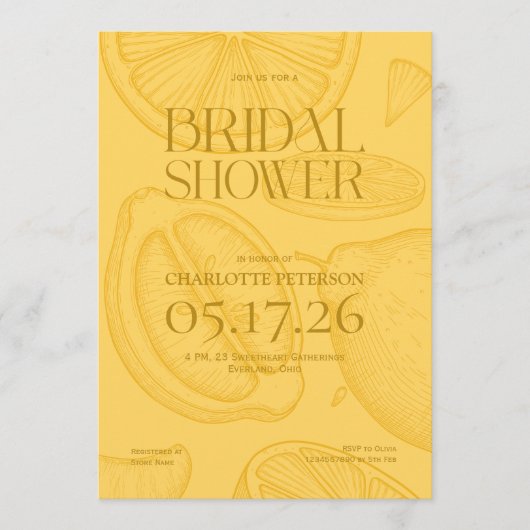 Bright Minimalist Citrus Bridal Shower invite Einladung (Vorderseite)