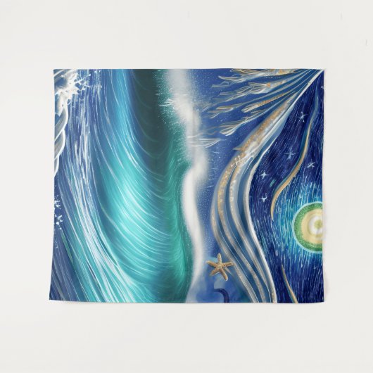 Bright Moon Blue Blue Waves Wandteppich (Vorderseite (Horizontal))