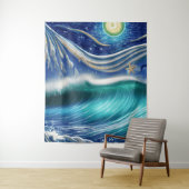 Bright Moon Blue Blue Waves Wandteppich (Beispiel)