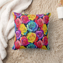 Bright multi-colored watercolor roses kissen