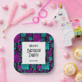 Bright Neon Geometric Muster Black Birthday Pappteller (Party)