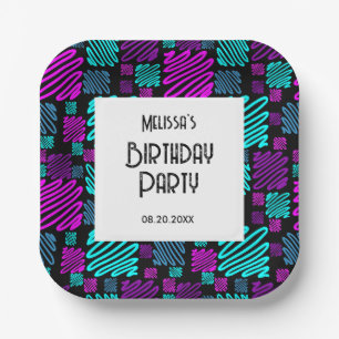 Bright Neon Geometric Muster Black Birthday Pappteller