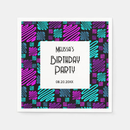Bright Neon Geometric Muster Black Birthday Serviette